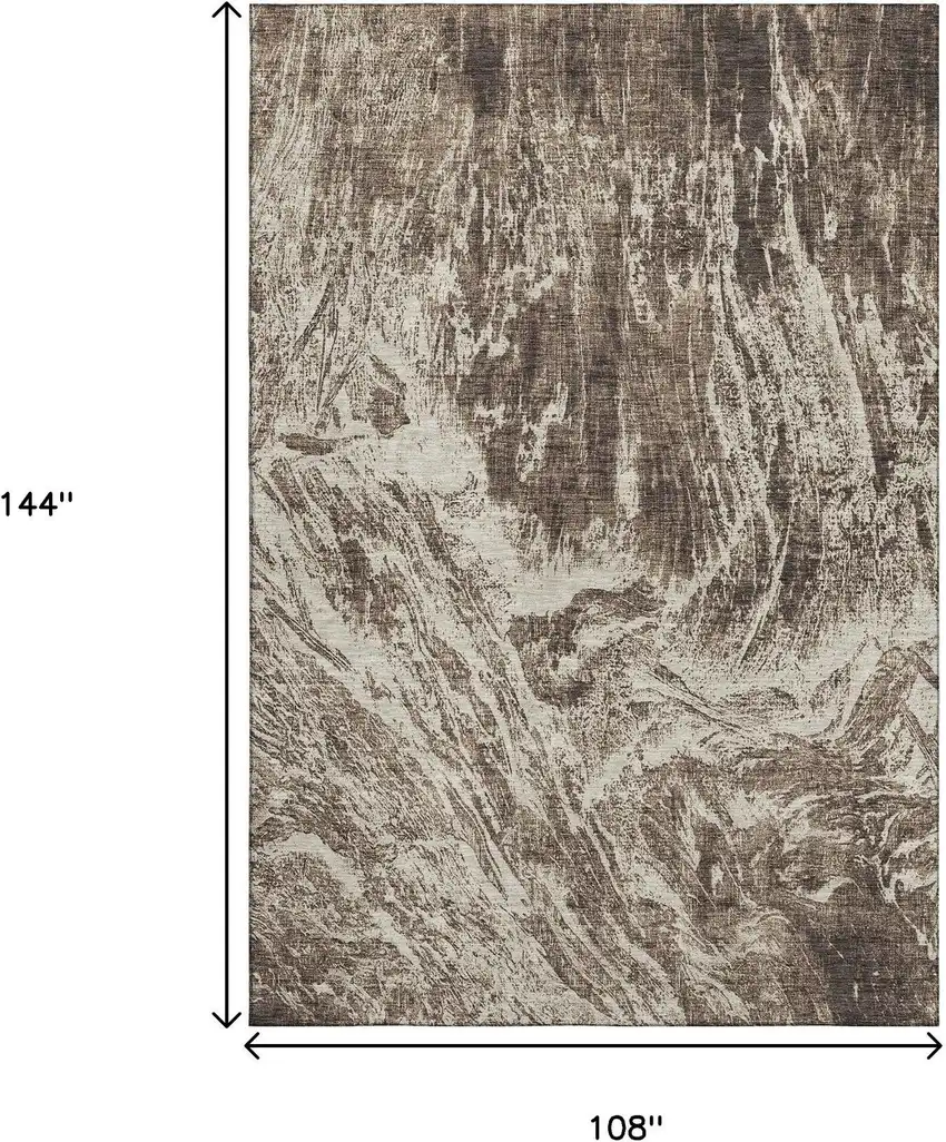 Brown And Beige Abstract Washable Area Rug With UV Protection Photo 9