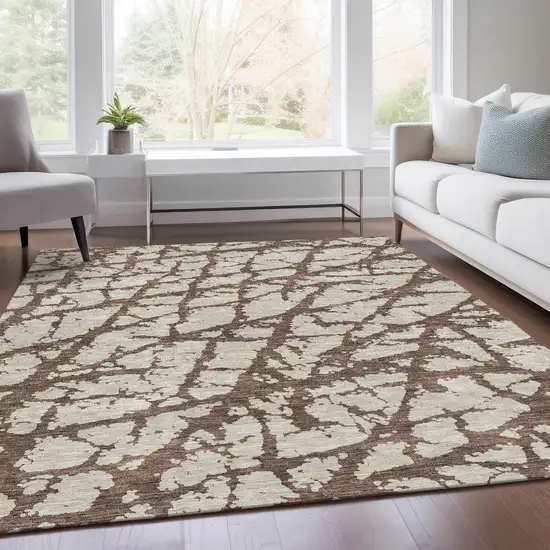 Brown And Beige Abstract Washable Area Rug With UV Protection Photo 5