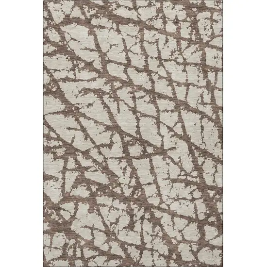 Brown And Beige Abstract Washable Area Rug With UV Protection Photo 3