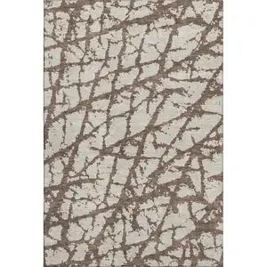 Photo of Brown And Beige Abstract Washable Area Rug With UV Protection