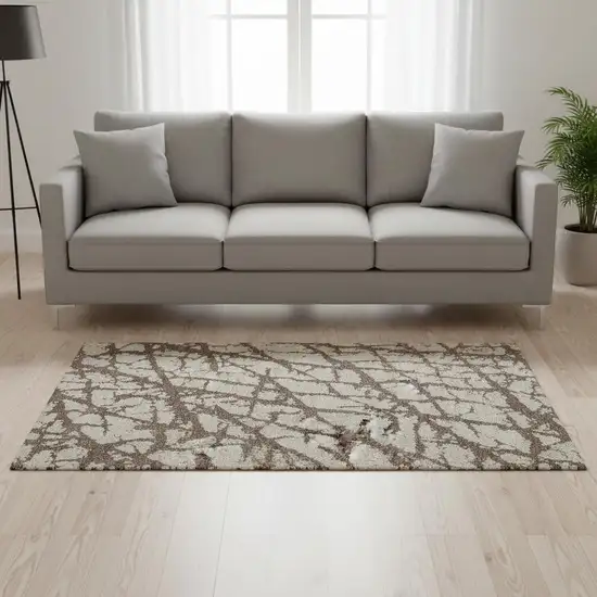 Brown And Beige Abstract Washable Area Rug With UV Protection Photo 2