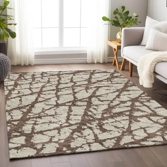 Brown And Beige Abstract Washable Area Rug With UV Protection Photo 4