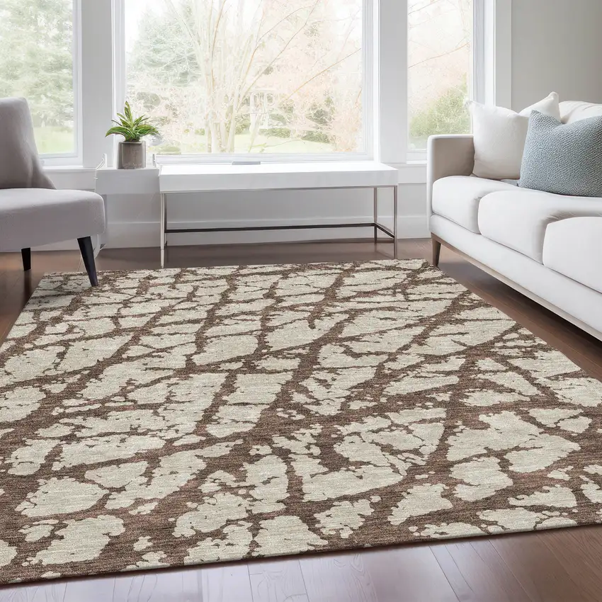 Brown And Beige Abstract Washable Area Rug With UV Protection Photo 5