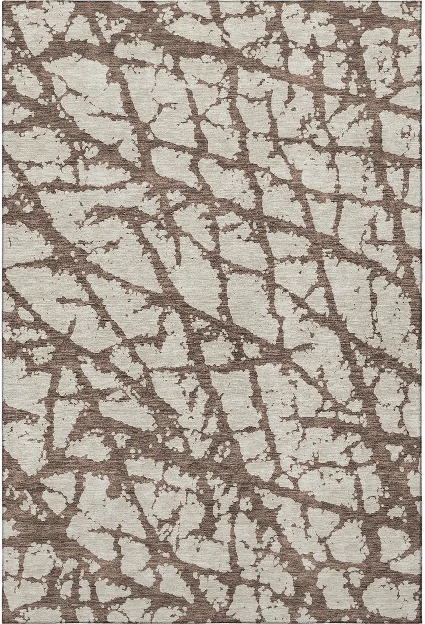 Brown And Beige Abstract Washable Area Rug With UV Protection Photo 3