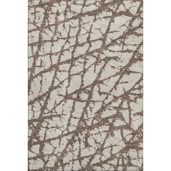 Brown And Beige Abstract Washable Area Rug With UV Protection Photo 1