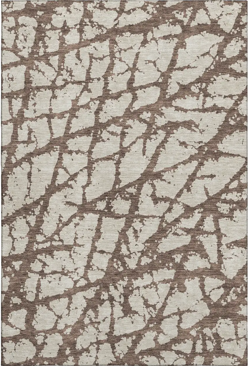 Brown And Beige Abstract Washable Area Rug With UV Protection Photo 1