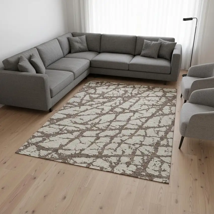 Brown And Beige Abstract Washable Area Rug With UV Protection Photo 2