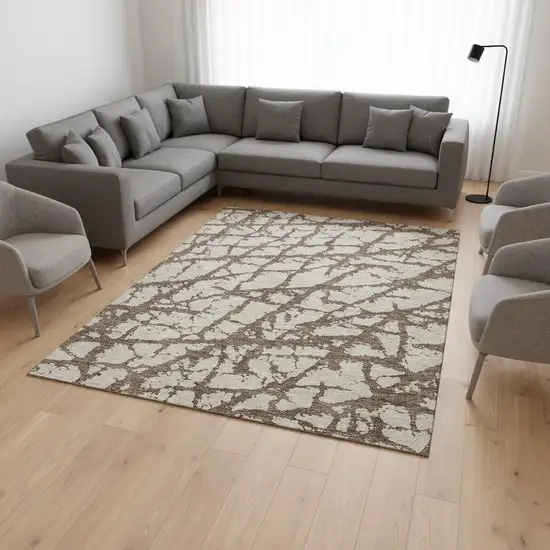 Brown And Beige Abstract Washable Area Rug With UV Protection Photo 2
