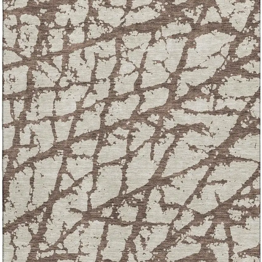 Brown And Beige Abstract Washable Area Rug With UV Protection Photo 3