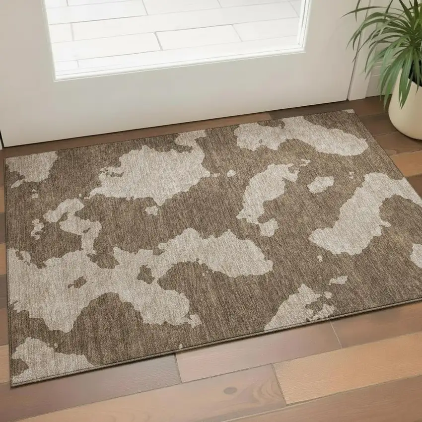 Brown And Beige Abstract Washable Area Rug With UV Protection Photo 2