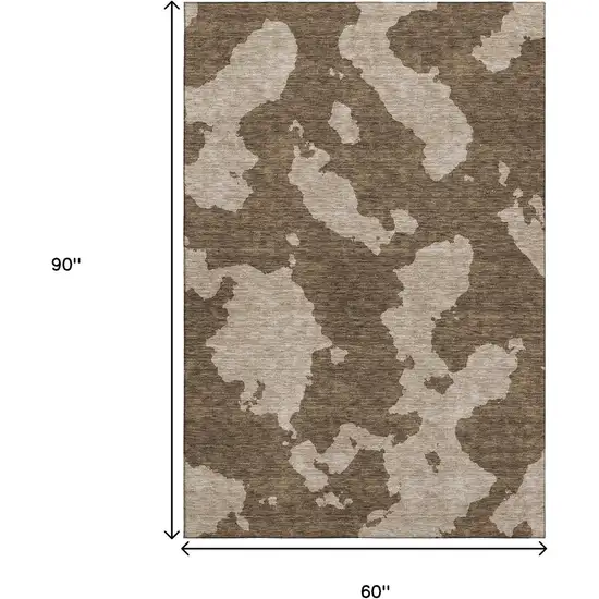 Brown And Beige Abstract Washable Area Rug With UV Protection Photo 9