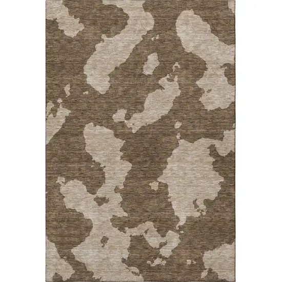 Brown And Beige Abstract Washable Area Rug With UV Protection Photo 2