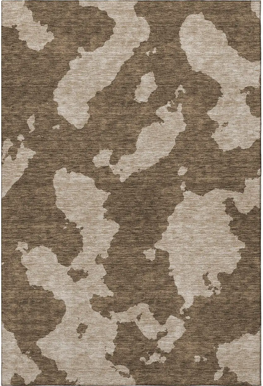Brown And Beige Abstract Washable Area Rug With UV Protection Photo 2