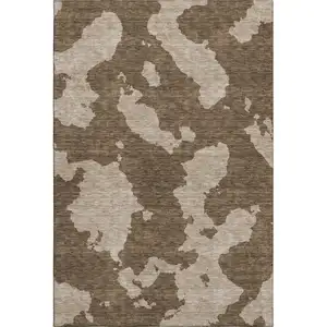 Photo of Brown And Beige Abstract Washable Area Rug With UV Protection