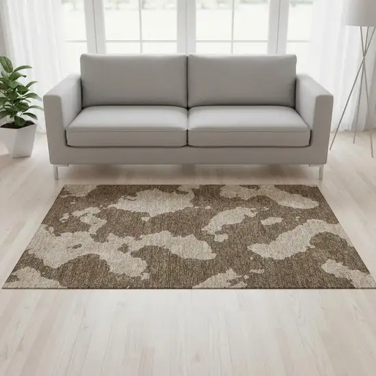 Brown And Beige Abstract Washable Area Rug With UV Protection Photo 2