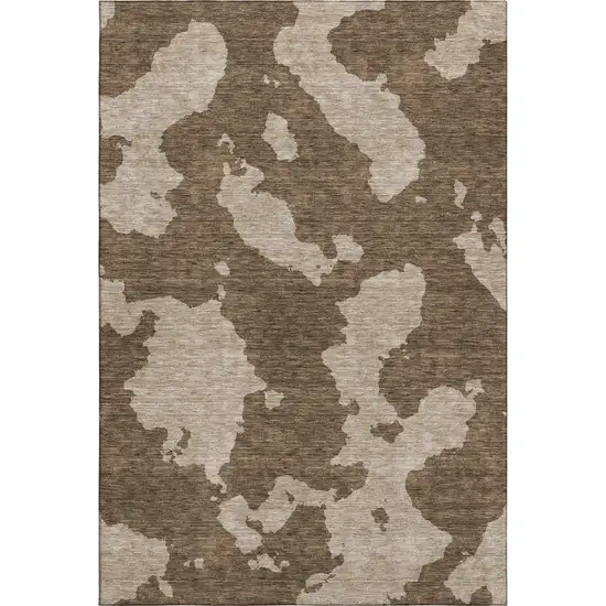 Brown And Beige Abstract Washable Area Rug With UV Protection Photo 1