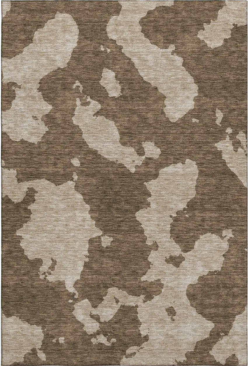 Brown And Beige Abstract Washable Area Rug With UV Protection Photo 1