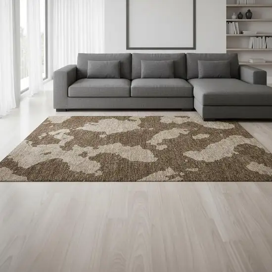 Brown And Beige Abstract Washable Area Rug With UV Protection Photo 2