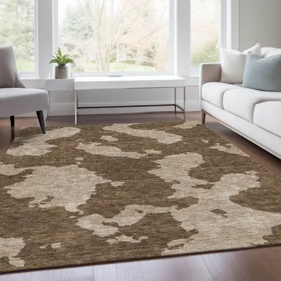 Brown And Beige Abstract Washable Area Rug With UV Protection Photo 5