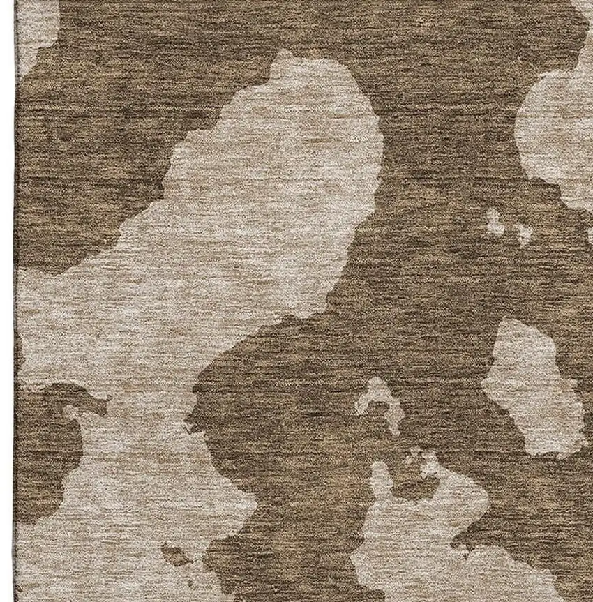 Brown And Beige Abstract Washable Area Rug With UV Protection Photo 2