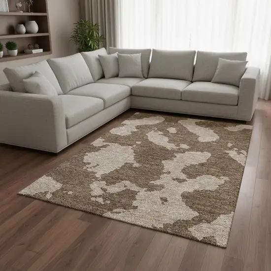 Brown And Beige Abstract Washable Area Rug With UV Protection Photo 2