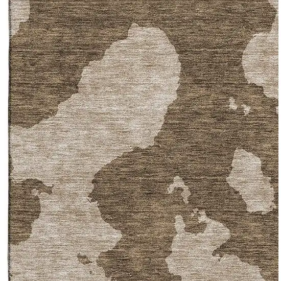 Brown And Beige Abstract Washable Area Rug With UV Protection Photo 3