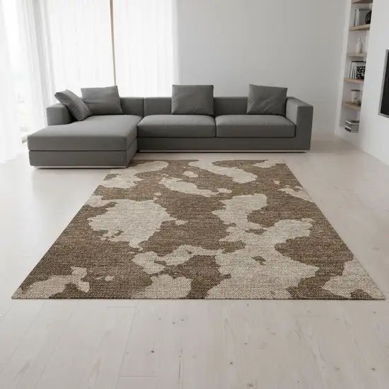 Brown And Beige Abstract Washable Area Rug With UV Protection Photo 2