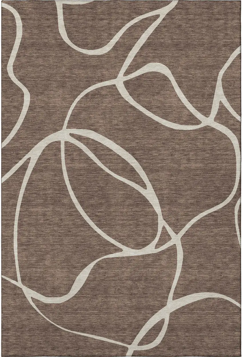 Brown And Beige Abstract Washable Area Rug With UV Protection Photo 3