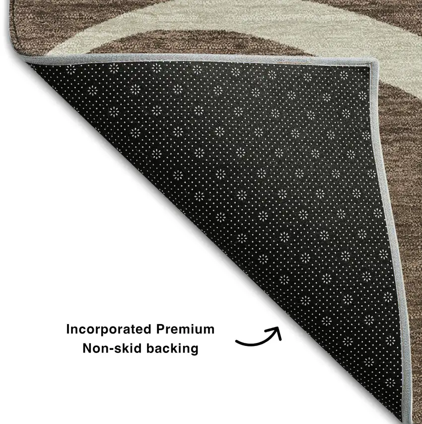 Brown And Beige Abstract Washable Area Rug With UV Protection Photo 6