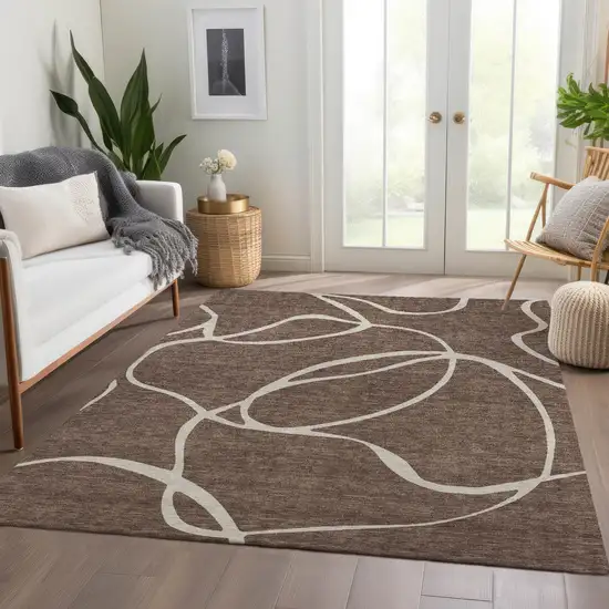Brown And Beige Abstract Washable Area Rug With UV Protection Photo 5