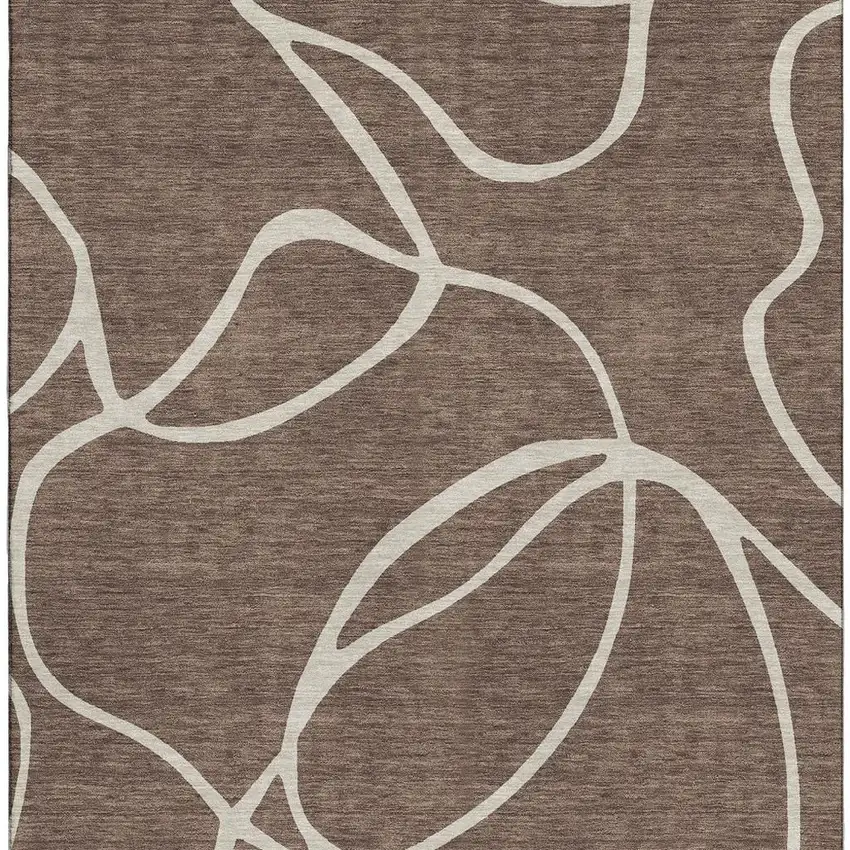 Brown And Beige Abstract Washable Area Rug With UV Protection Photo 3