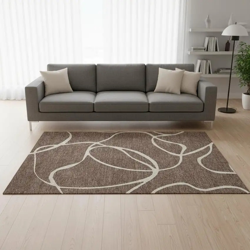 Brown And Beige Abstract Washable Area Rug With UV Protection Photo 2