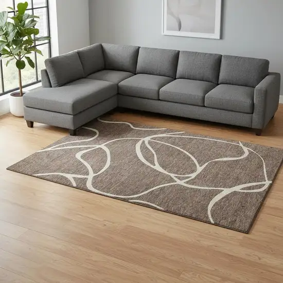 Brown And Beige Abstract Washable Area Rug With UV Protection Photo 2