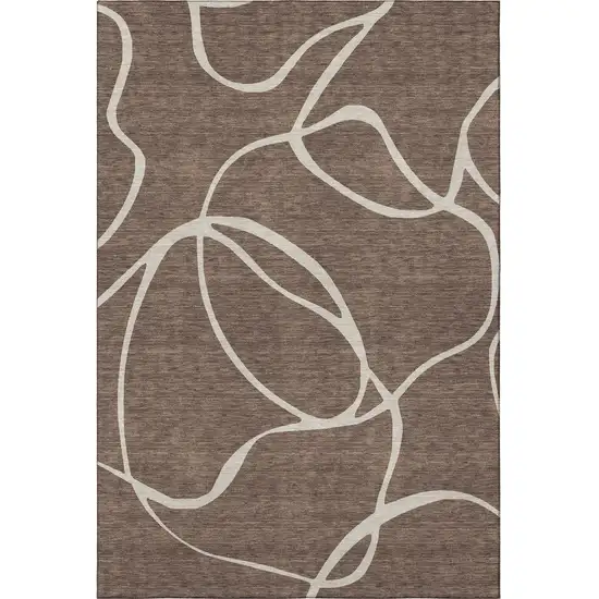 Brown And Beige Abstract Washable Area Rug With UV Protection Photo 3
