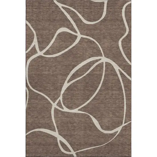 Brown And Beige Abstract Washable Area Rug With UV Protection Photo 1