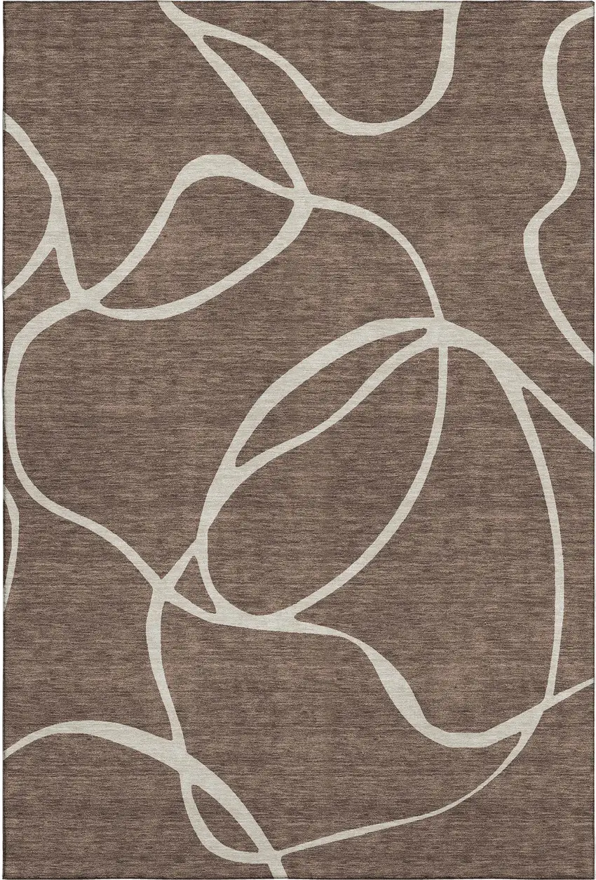 Brown And Beige Abstract Washable Area Rug With UV Protection Photo 1