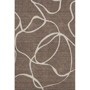 Photo of Brown And Beige Abstract Washable Area Rug With UV Protection