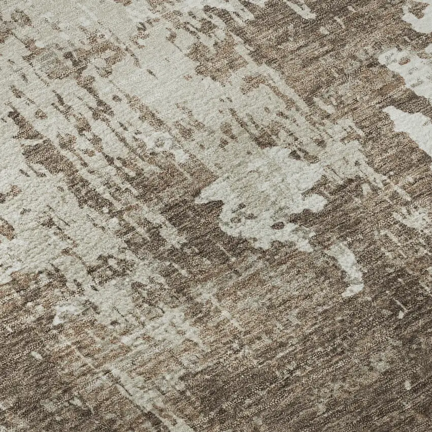 Brown And Beige Abstract Washable Area Rug With UV Protection Photo 1