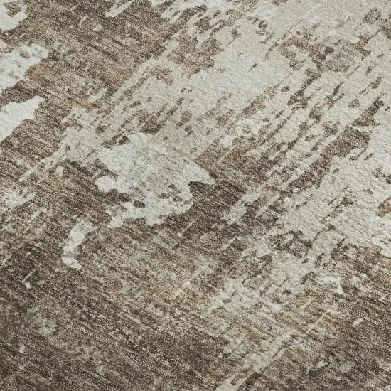 Brown And Beige Abstract Washable Area Rug With UV Protection Photo 2
