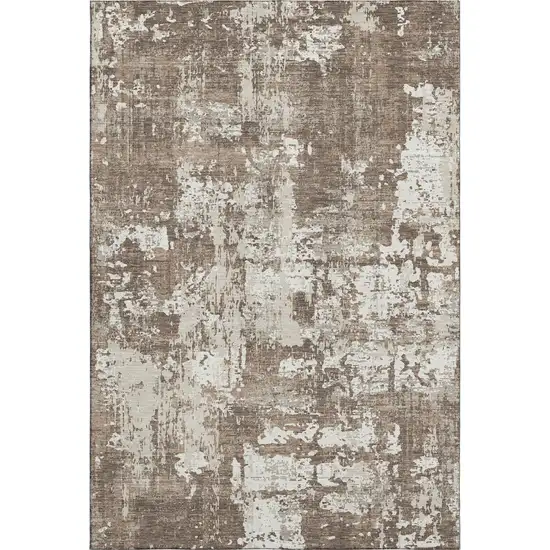 Brown And Beige Abstract Washable Area Rug With UV Protection Photo 5