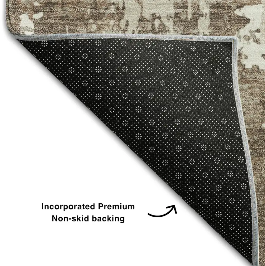 Brown And Beige Abstract Washable Area Rug With UV Protection Photo 5