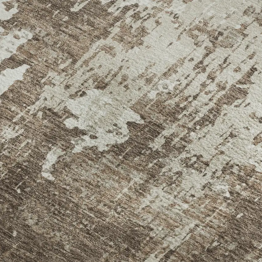 Brown And Beige Abstract Washable Area Rug With UV Protection Photo 2