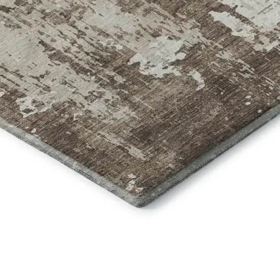 Brown And Beige Abstract Washable Area Rug With UV Protection Photo 7