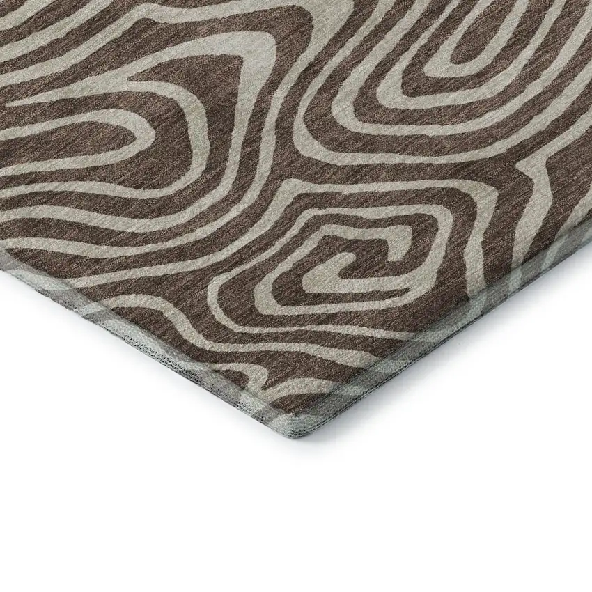 Brown And Beige Abstract Washable Area Rug With UV Protection Photo 7