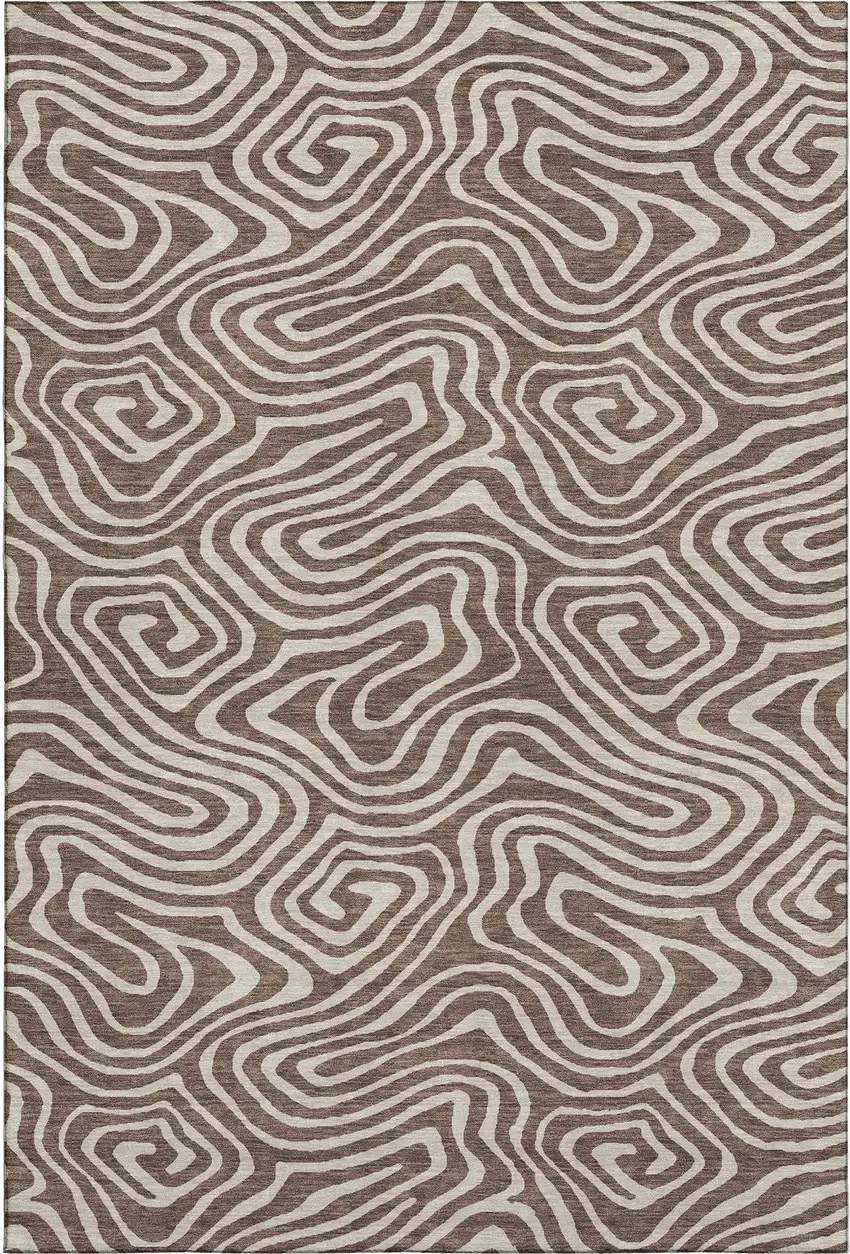 Brown And Beige Abstract Washable Area Rug With UV Protection Photo 1