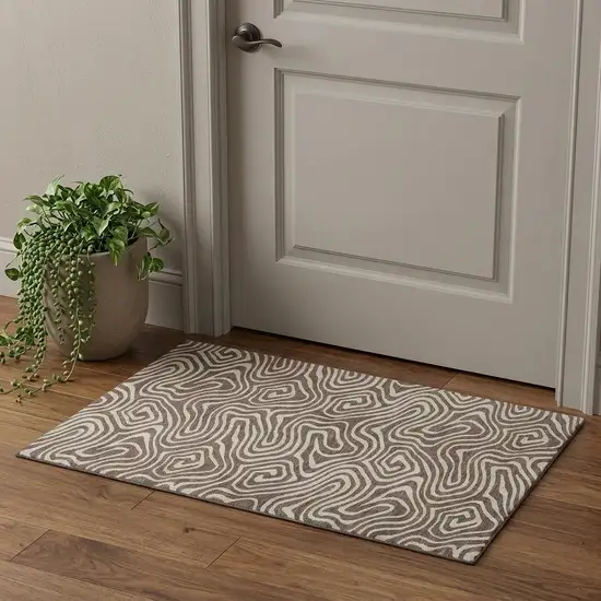 Brown And Beige Abstract Washable Area Rug With UV Protection Photo 1