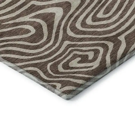 Brown And Beige Abstract Washable Area Rug With UV Protection Photo 7
