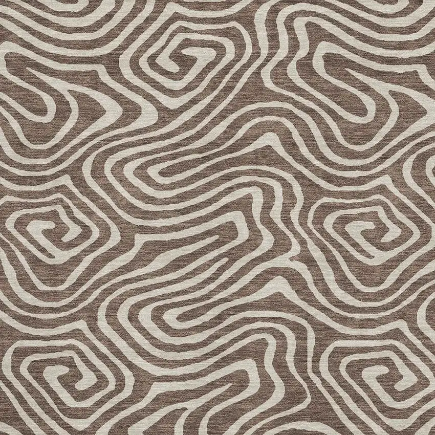 Brown And Beige Abstract Washable Area Rug With UV Protection Photo 2