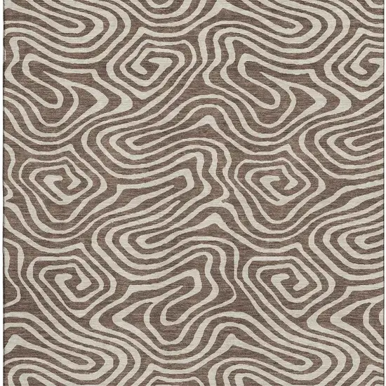 Brown And Beige Abstract Washable Area Rug With UV Protection Photo 3