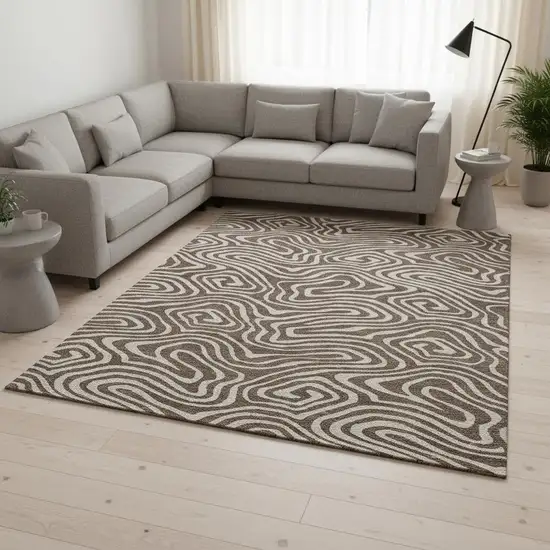 Brown And Beige Abstract Washable Area Rug With UV Protection Photo 2